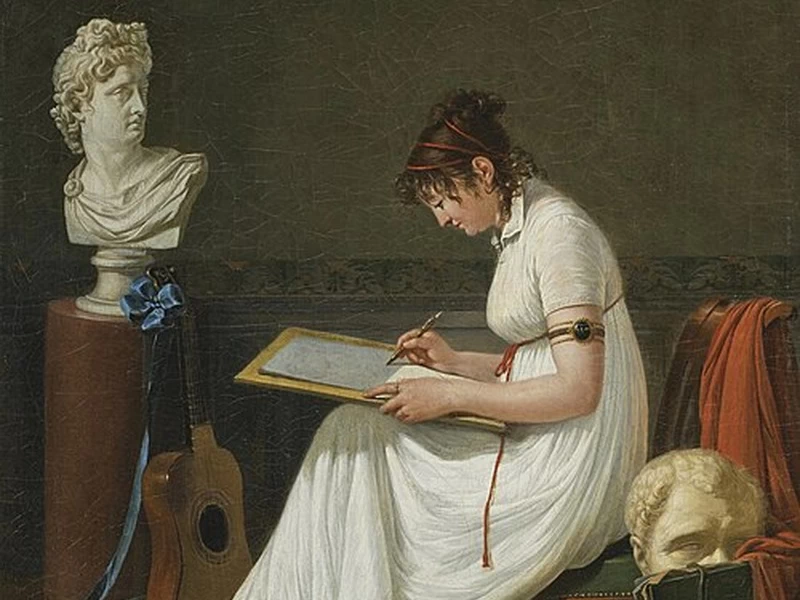 1745-Jean-François Sablet - Ritratto di giovane donna che disegna la testa di Apollo